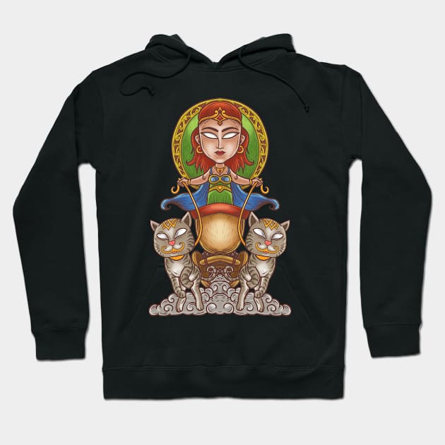 Goddess of the Norse: Viking Goddess Freya and Her Feline Chariot Hoodie by Holymayo Tee